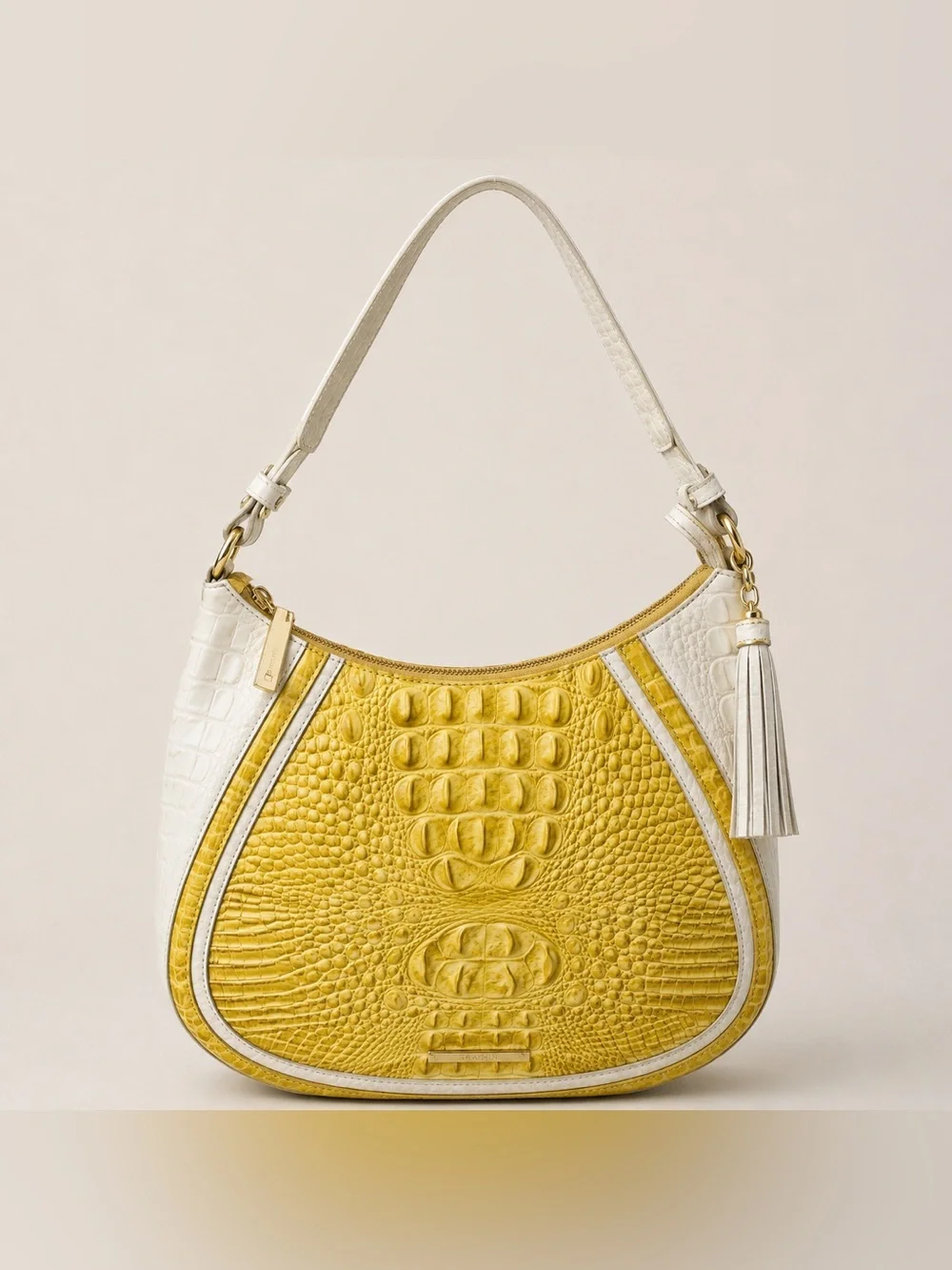 Brahmin Yellow & White Croc Embossed Shoulder Bag