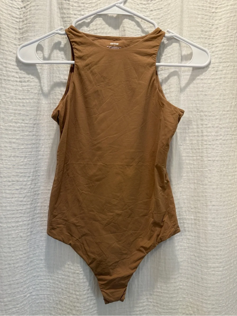 SKIMS Fits Everybody High Neck Thong Bodysuit Tan Sienna Brown