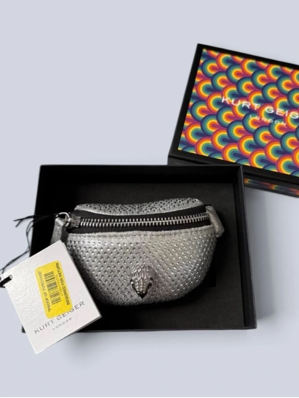 Kurt Geiger NIB Silver Crystal-Stud Mini Kensington Wristlet