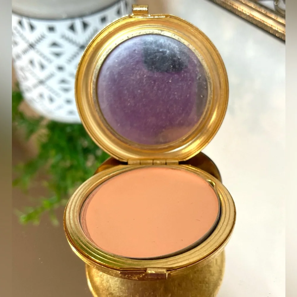 Vintage Revlon “Love Pat” Gold-tone Powder Compact with Burgundy Velvet Accent.