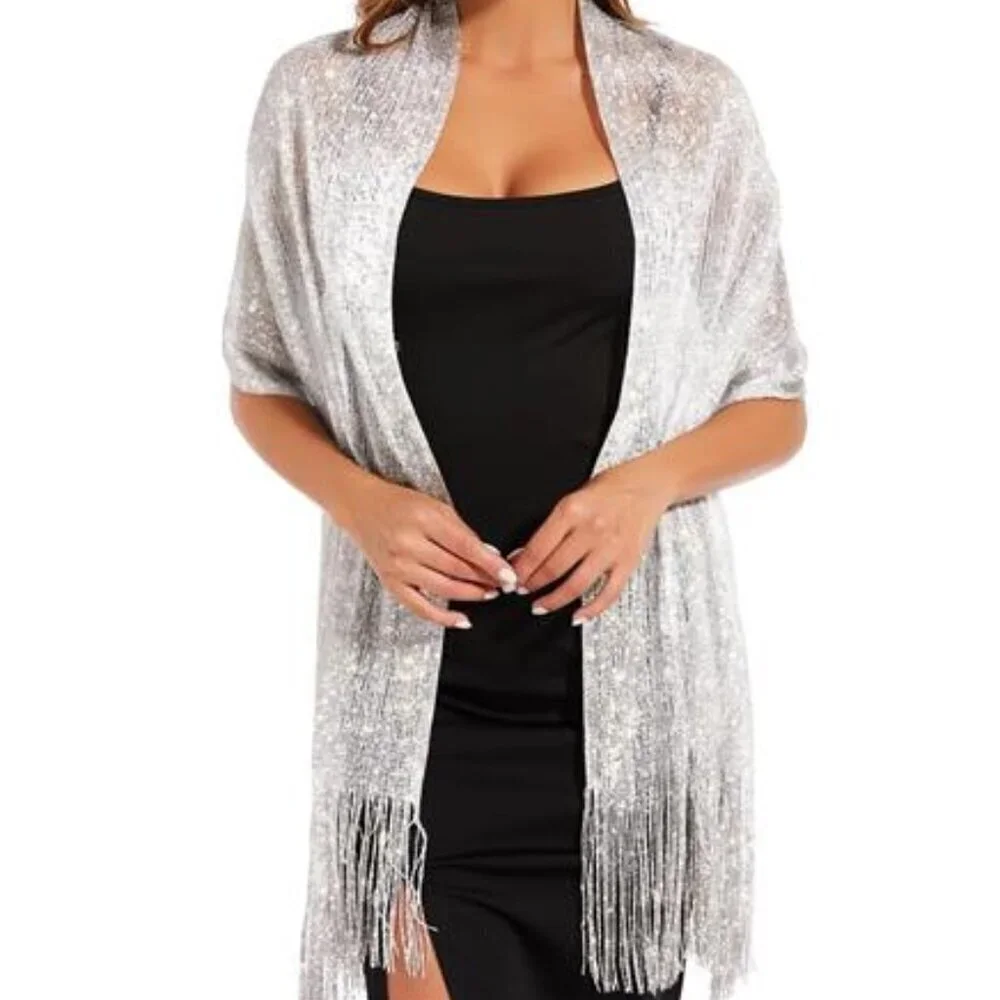 Silver Sparkling Metallic Shawls and Wraps with Buckle, for Evening Dresses Part