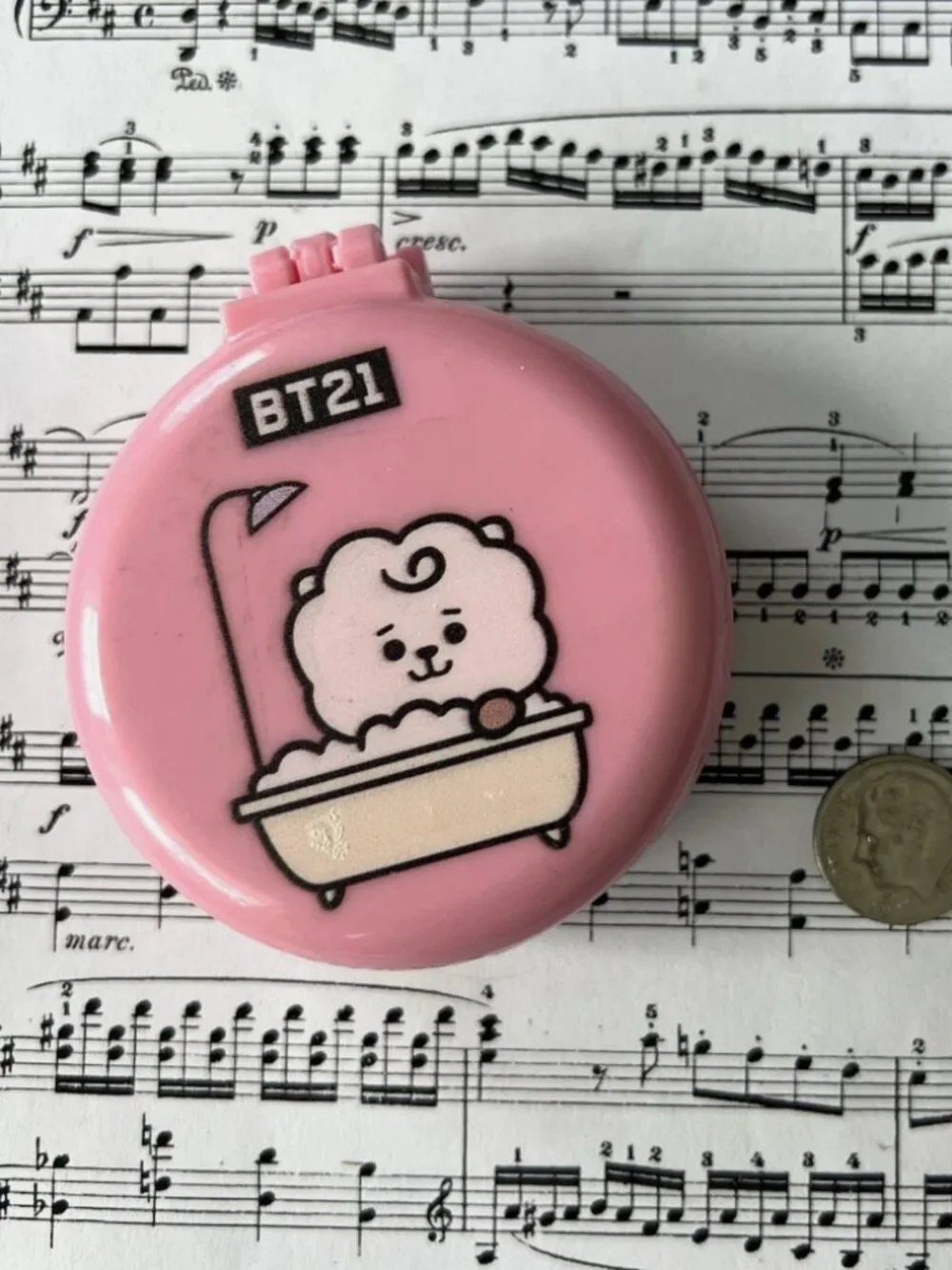 BT21 RJ Pink Round Mini Case Cute Bath Design BTS K-Pop Character Collectible