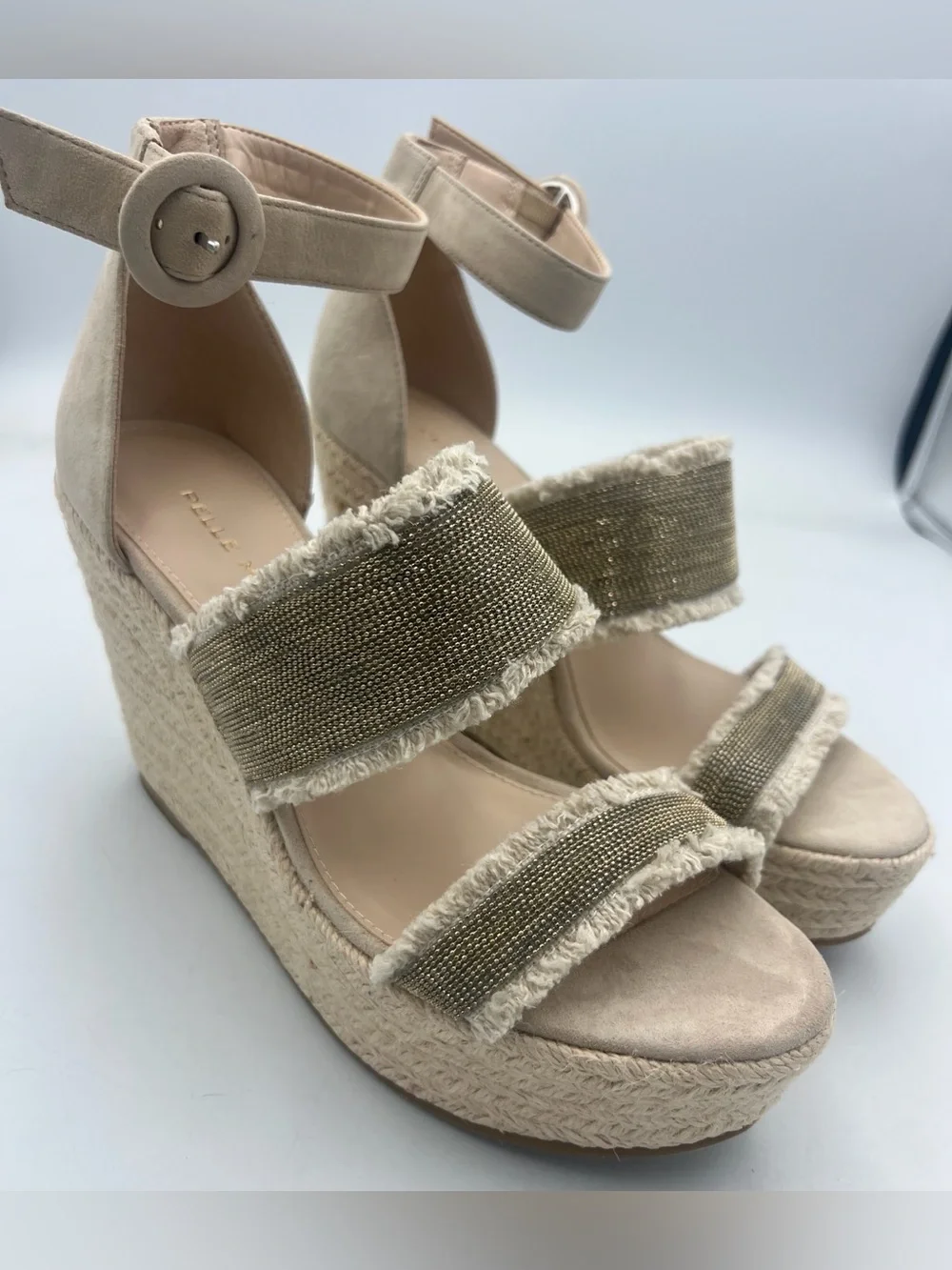 Pelle Moda Espadrille Suede Platform Wedge Sandals Woven Straps  Size 8.5M NEW