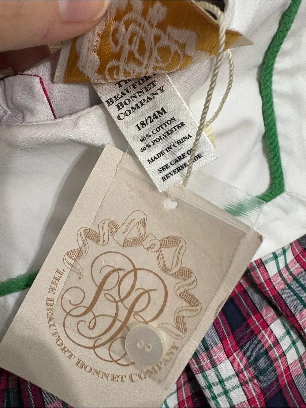 The Beaufort Bonnet Company Plaid & Green Corduroy Set 18-24M NWT