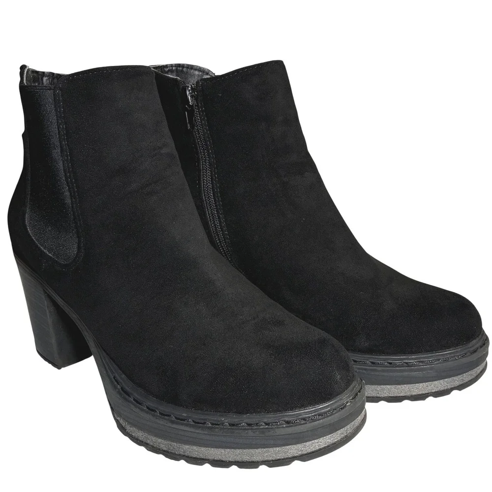 Pierre Dumas Platform Chelsea Ankle Boots black‎ Women's Chunky Heel Size 10