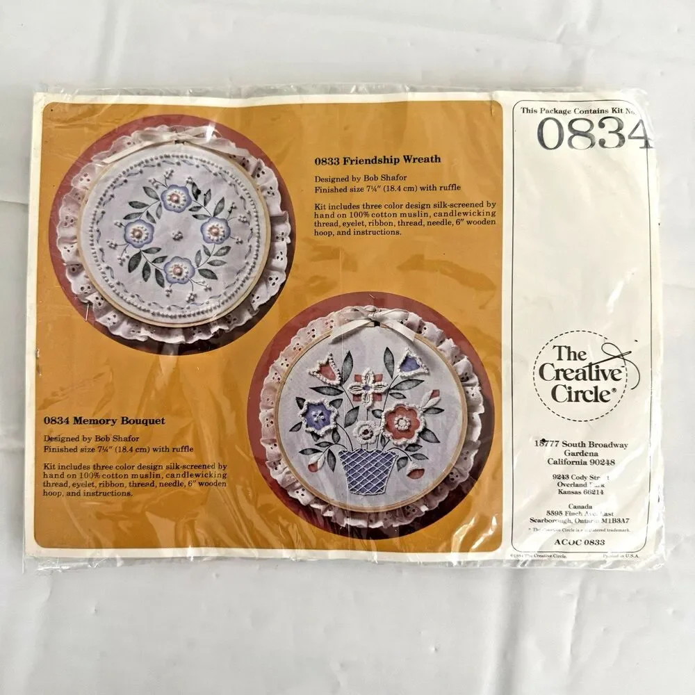 Vintage Creative Circle Memory Bouquet  #0834 Candlewicking  Kit Hoop Wall Decor