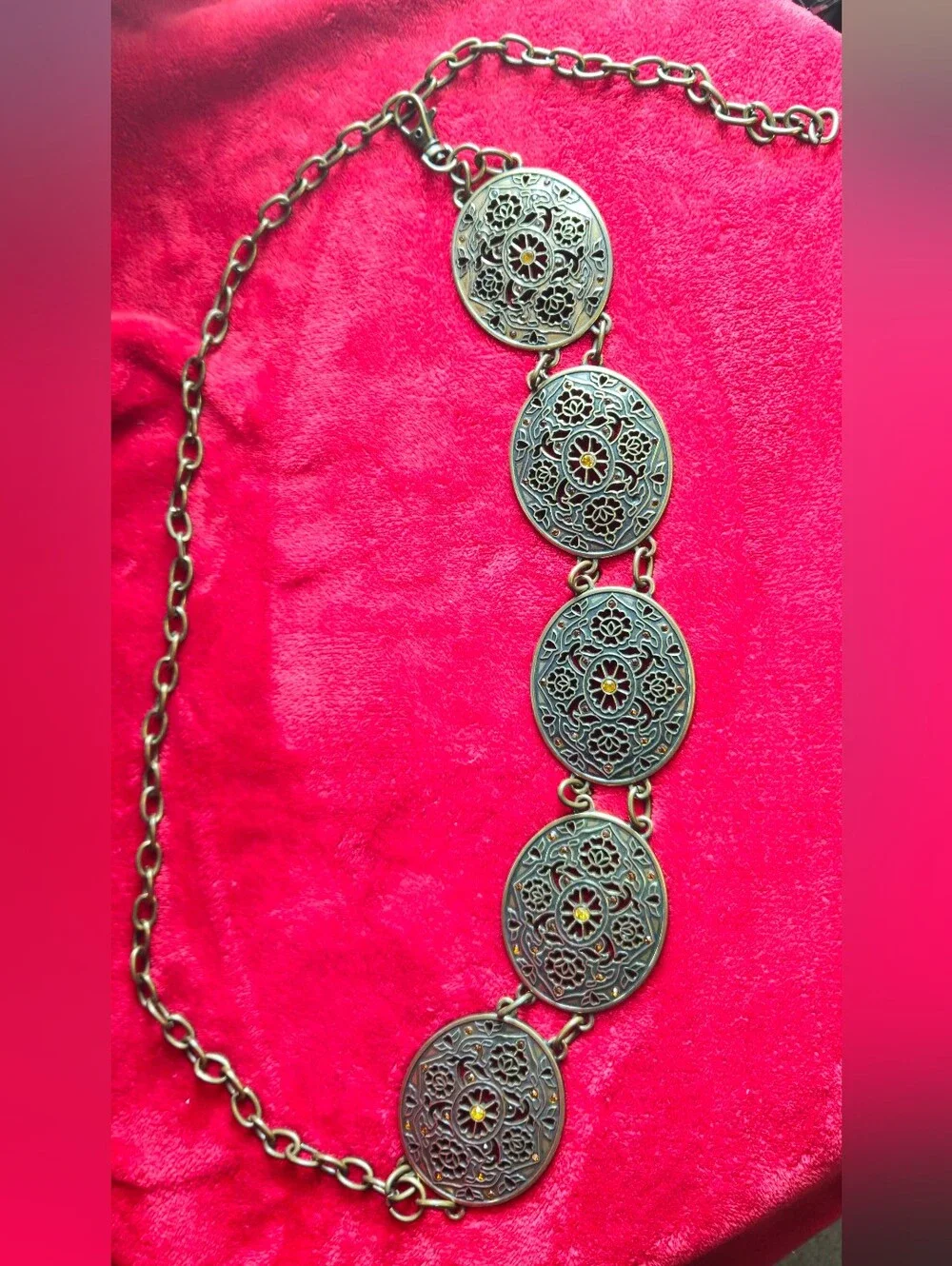 Concho Chain Heavy Metal Brass Color Filigree Medallion Belt