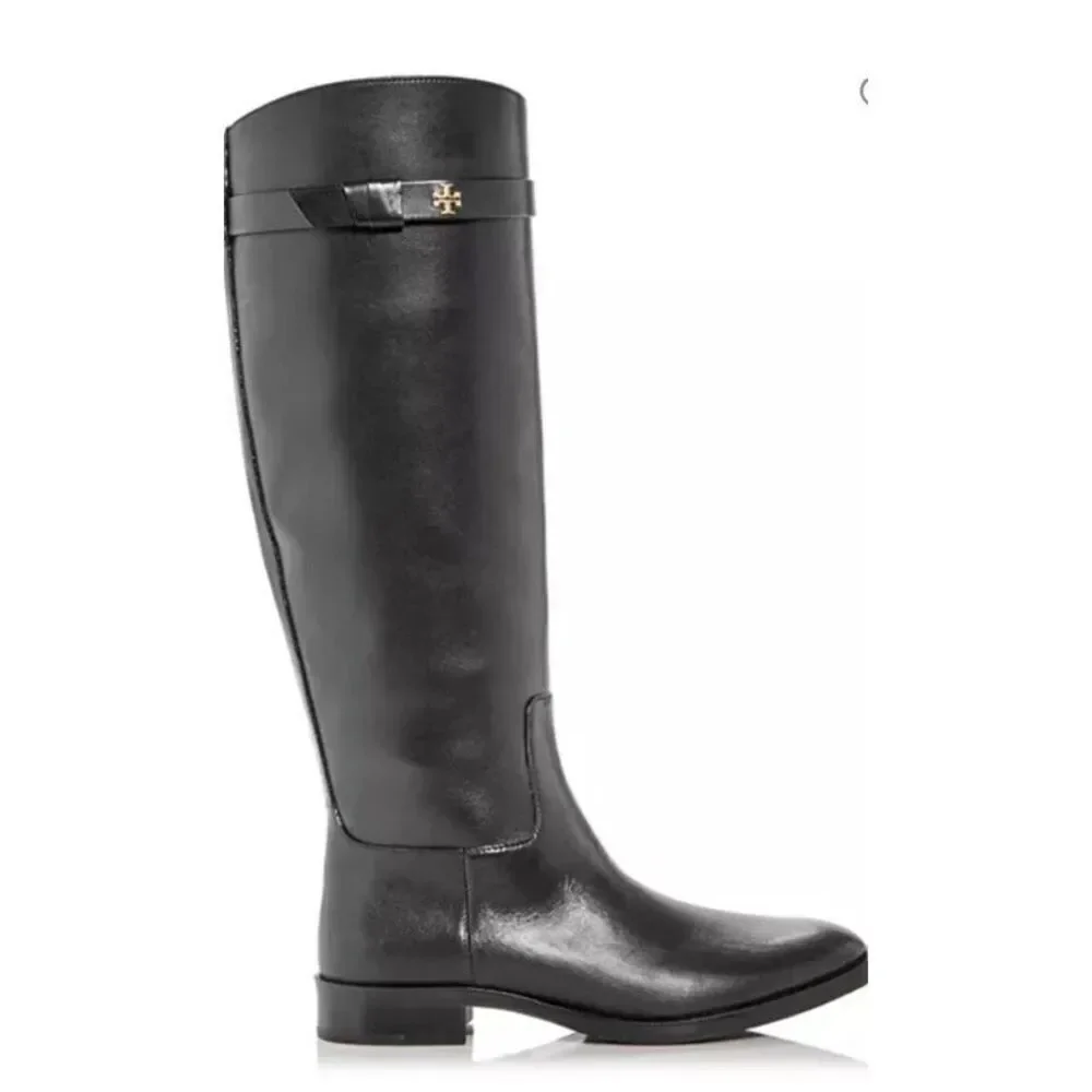 New Tory Burch Everly Strap Riding Boot Perfect Black Leather size 7W