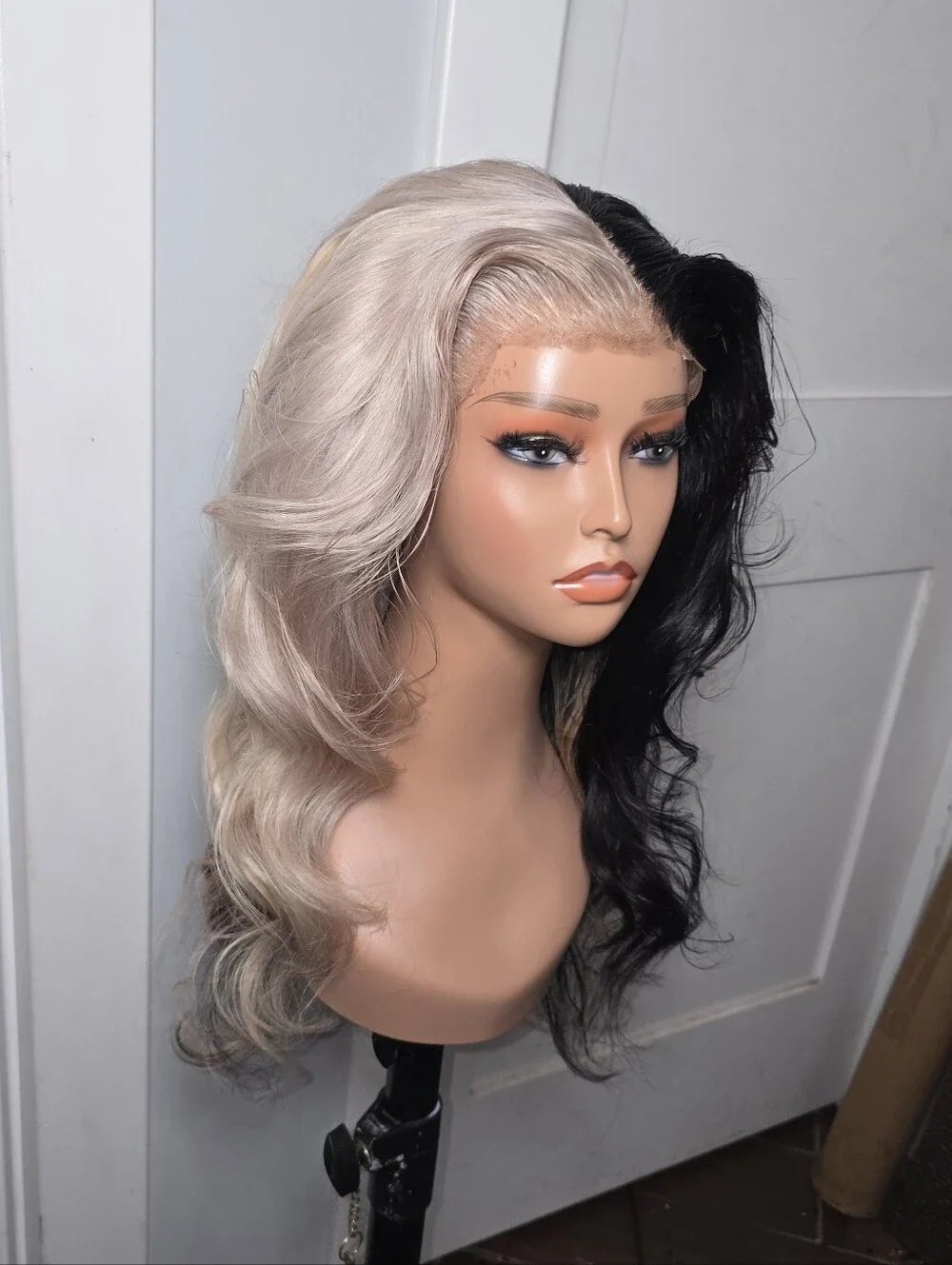 100% Human Hair 13x4 Cruella DeVille/Black & White Split Wig