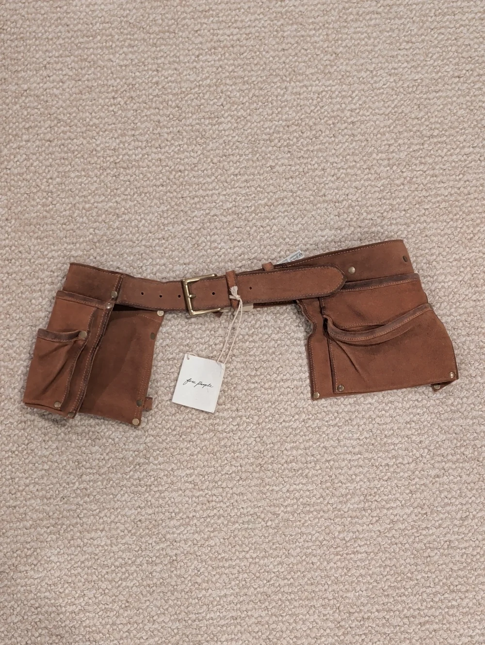 Free People Brown Suede Utility Belt with Pouches