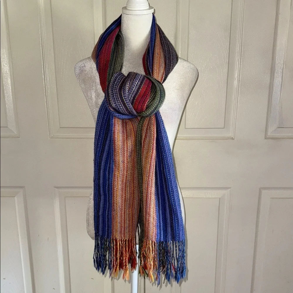 Tiahuanacu 100% Alpaca Rainbow Woven Fringed Scarf/Wrap