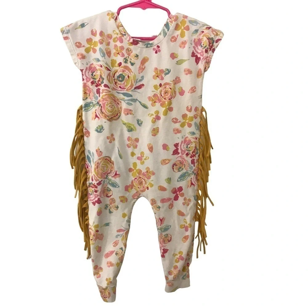3/$15 My Wild arrow co kids boho floral fringe jumpsuit size 9-12 months