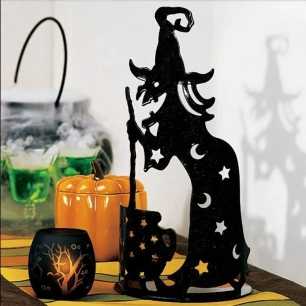🩵Partylite Black Shimmery Wilemina Witch Tealight Candle Holder