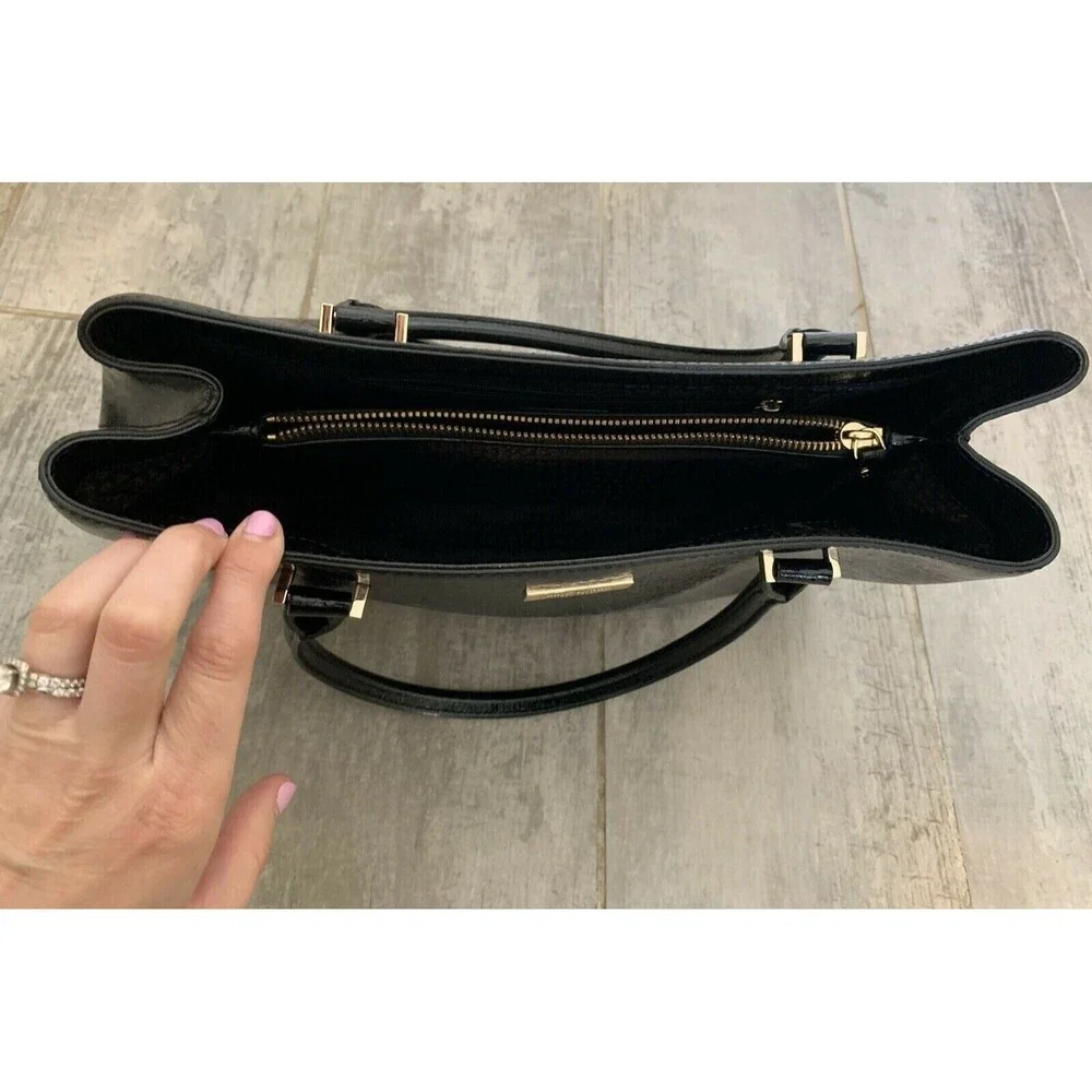 KATE SPADE Black Leather Shiny Glossy Designer Tote Shoulder Bag Classic Chic