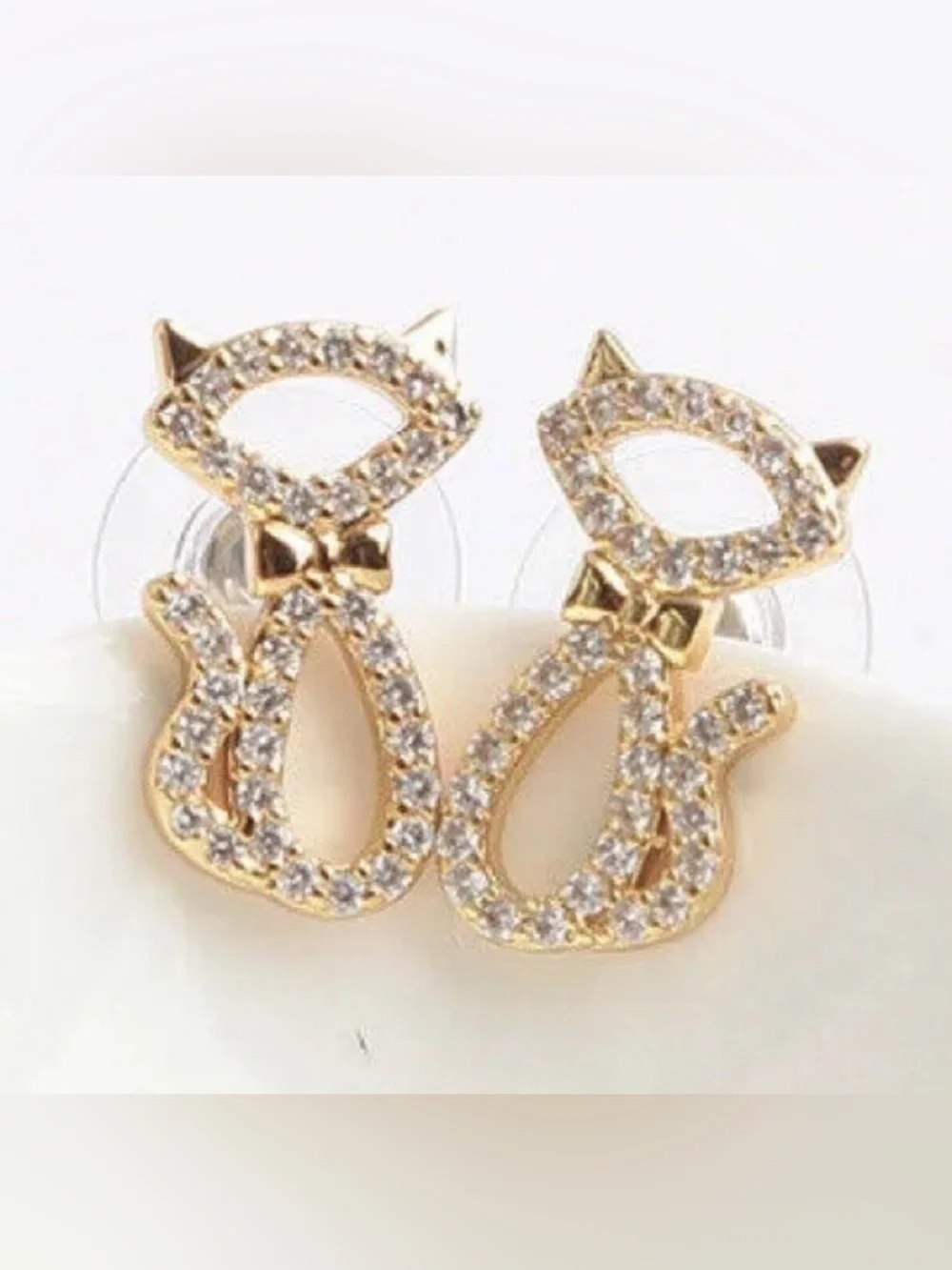 Authentic Kate Spade Jazz Things Up Pave Cat Gold And Pave Crystals Stud Earring