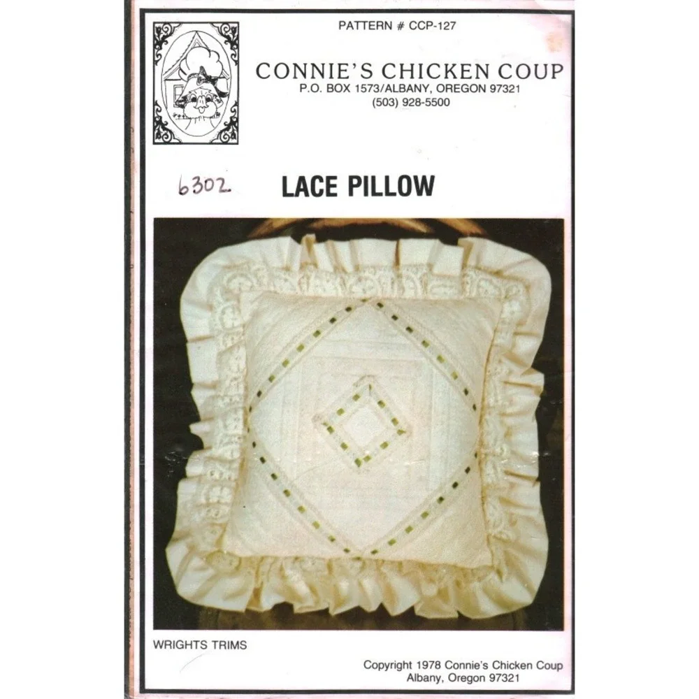 Vintage 1978 Connies Chicken Coup Lace Pillow Sewing Pattern CCP-127 Cottagecore