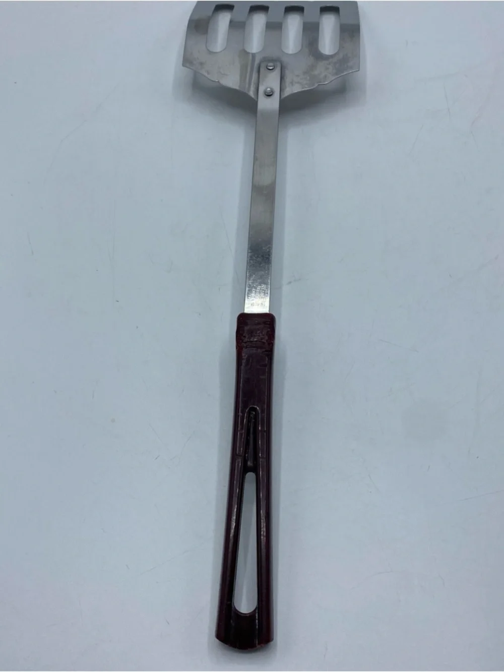 Vintage Stanhome Stainless Spatula Brown Handle Kitchen Utensil Slotted Scallop