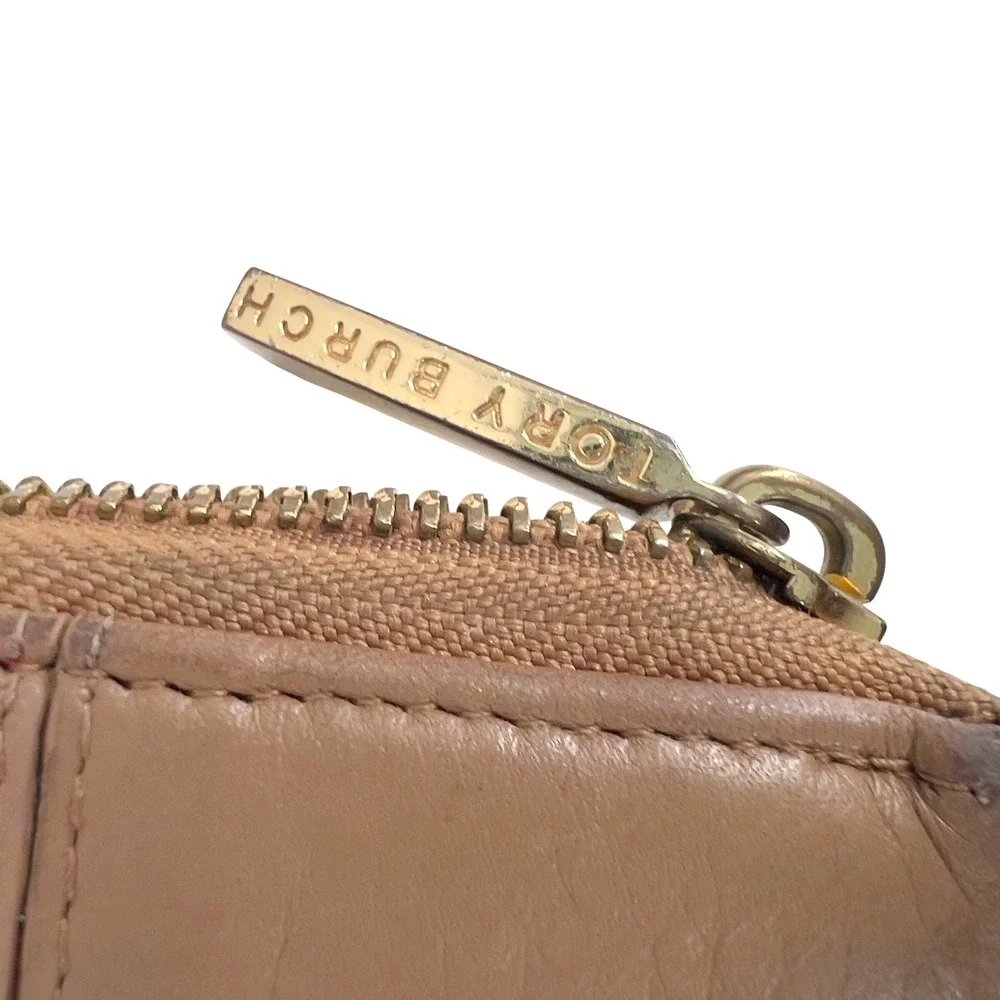 Tory Burch Amanda Zip Around‎ Continental Wallet Royal Tan Leather Stacked T