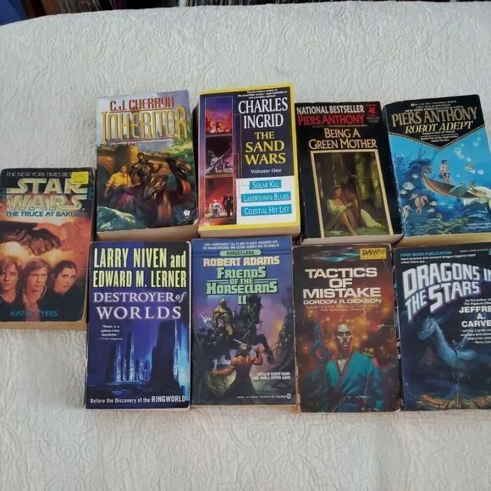 Science Fiction Lot of 9 Fantasy PB Vintage Books Cherryh, Anthony, Adept, Niven