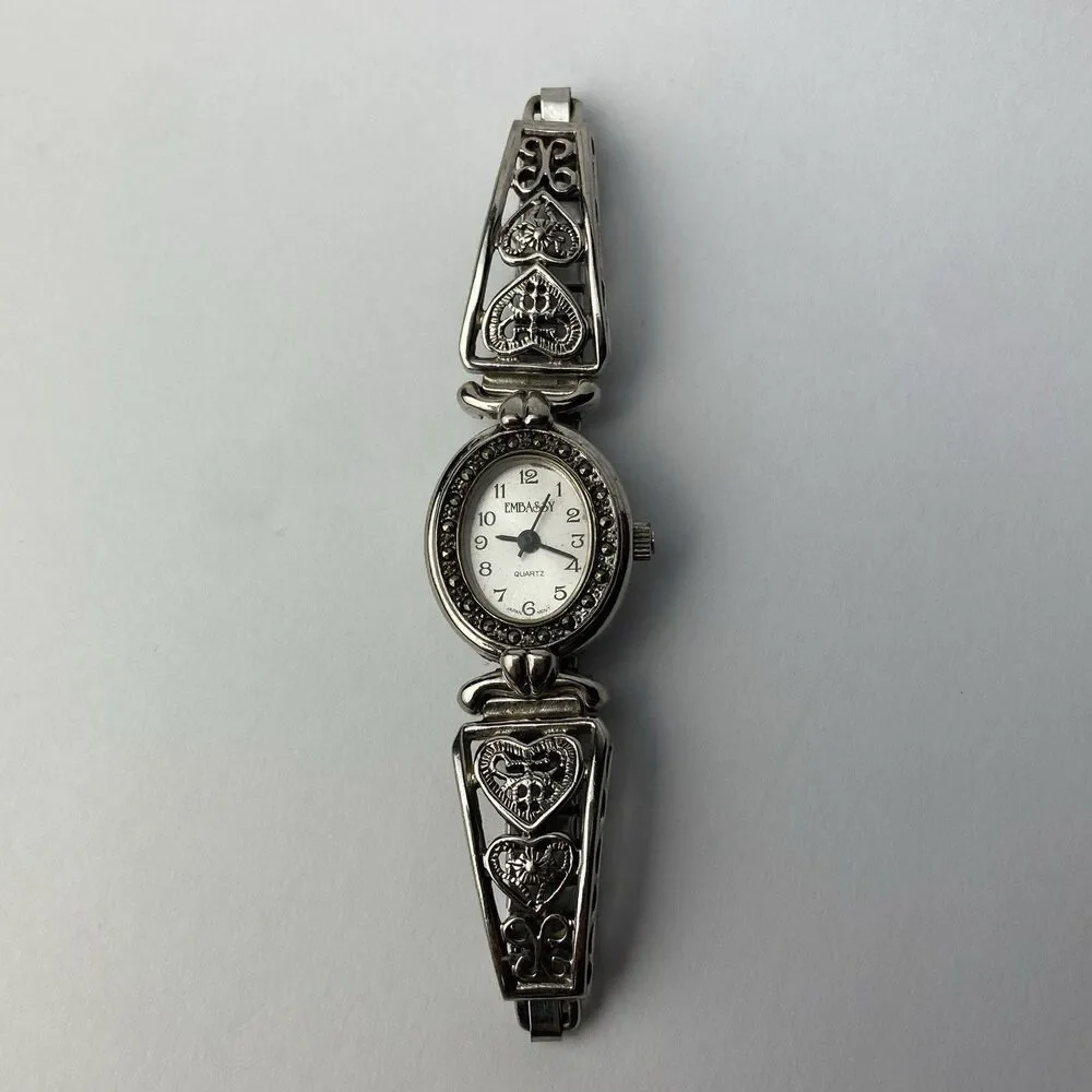 Vintage Embassy By Gruen Ladies Watch Marcasite Filigre Heart Xpansion Band READ