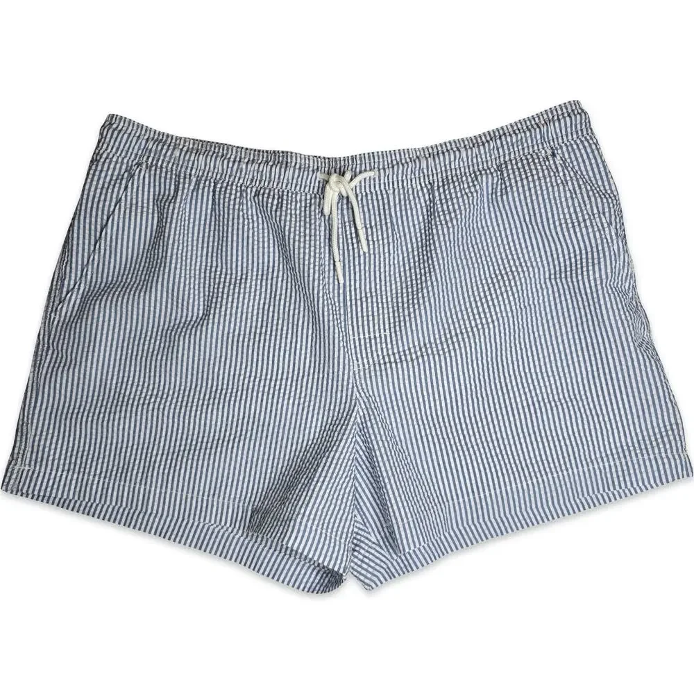 American Eagle Swim Trunks Mens XXL Blue White Stripe Seersucker 5