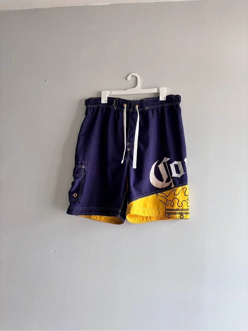 Corona Extra Men's Board Shorts Swim Trunks 36 Blue/yellow  Drawstring Logo