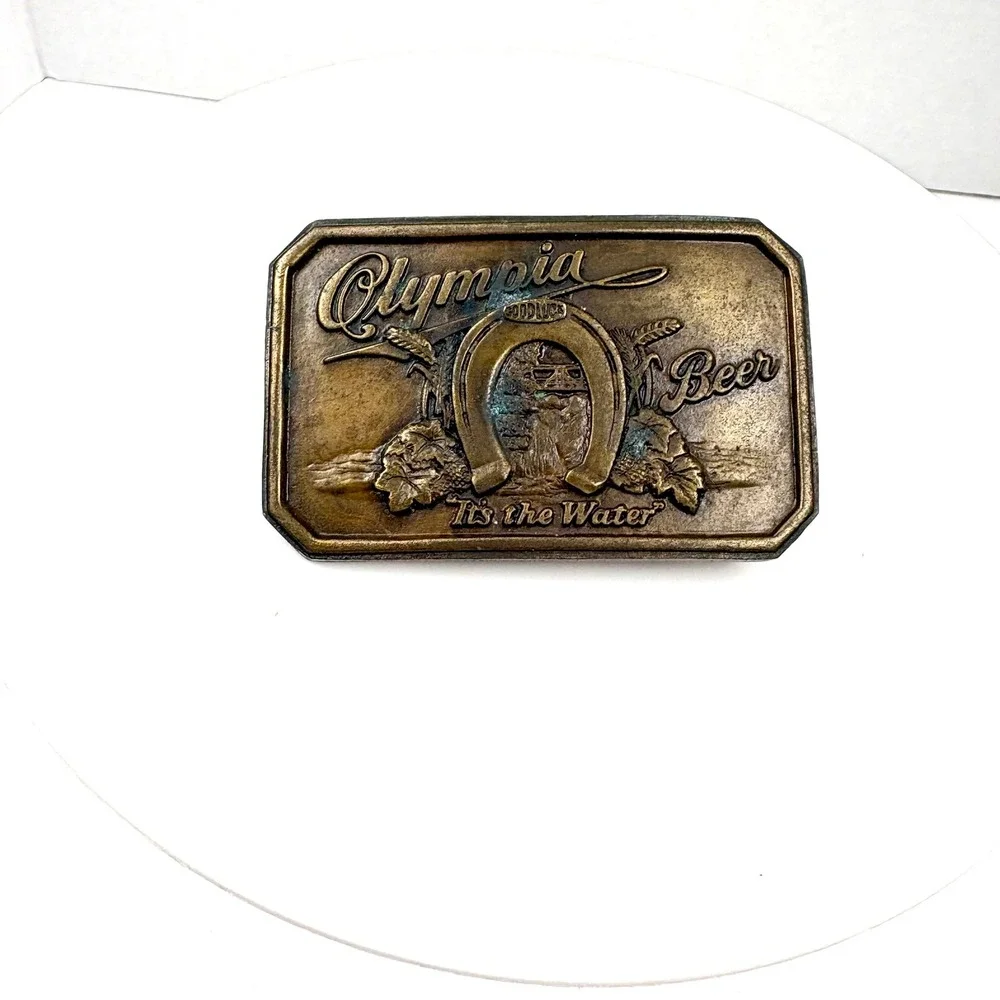 VTG Olympia Beer Belt Buckle Brass Horseshoe Waterfall Limited Edition W/Opener