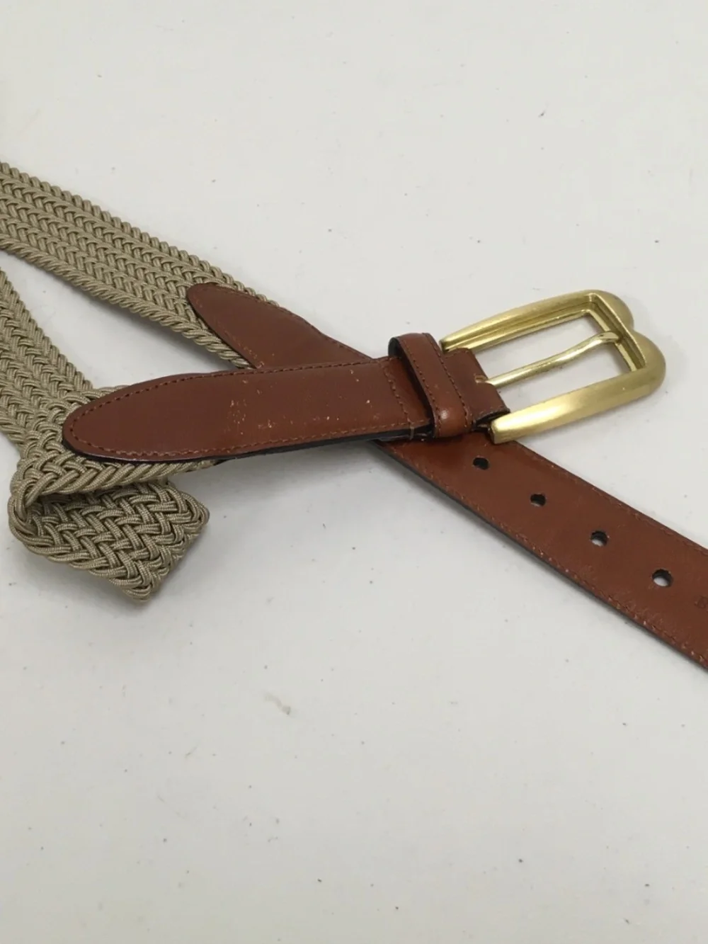 Bally Italy Brown Leather woven stretch belt 34