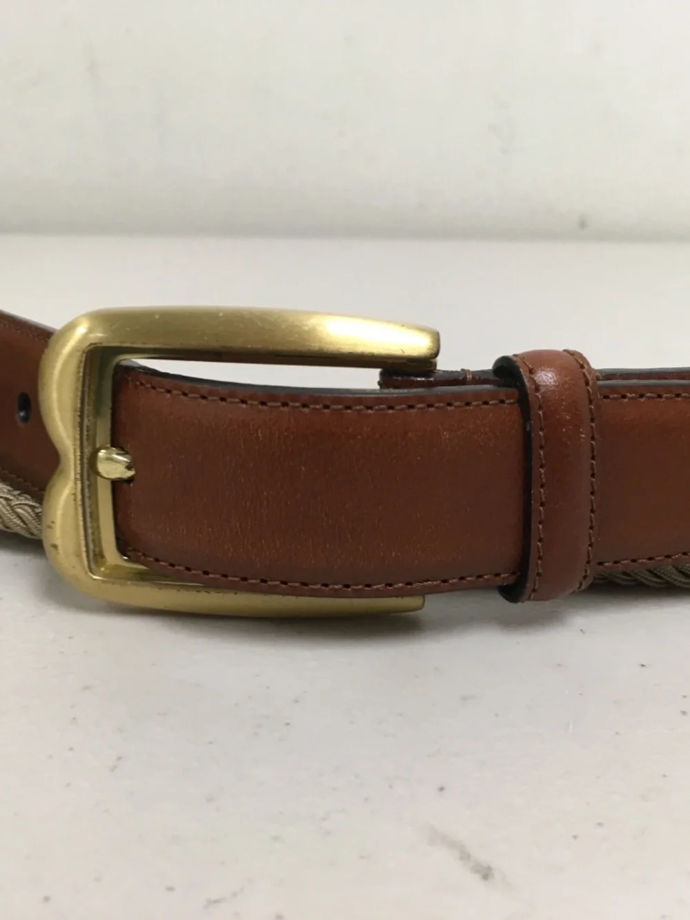 Bally Italy Brown Leather woven stretch belt 34