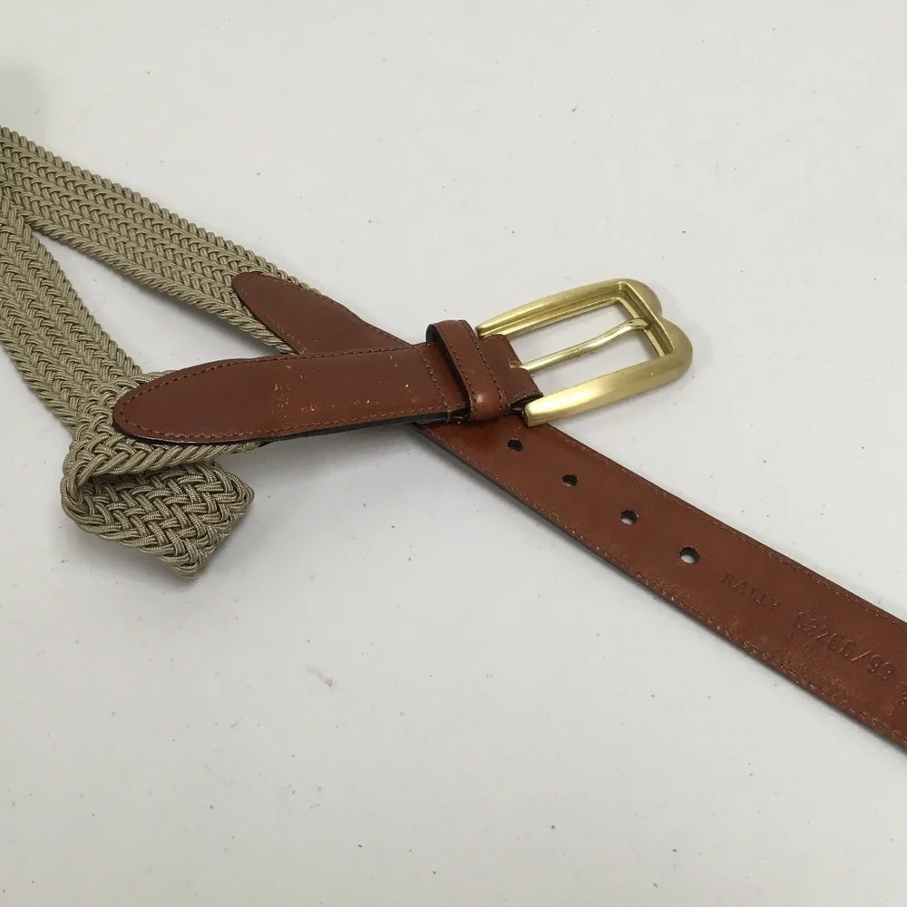 Bally Italy Brown Leather woven stretch belt 34