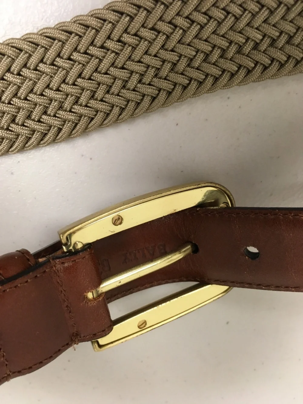 Bally Italy Brown Leather woven stretch belt 34