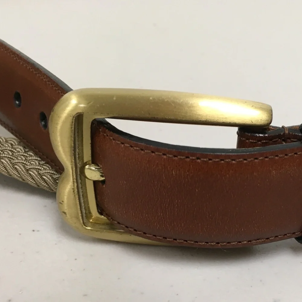 Bally Italy Brown Leather woven stretch belt 34