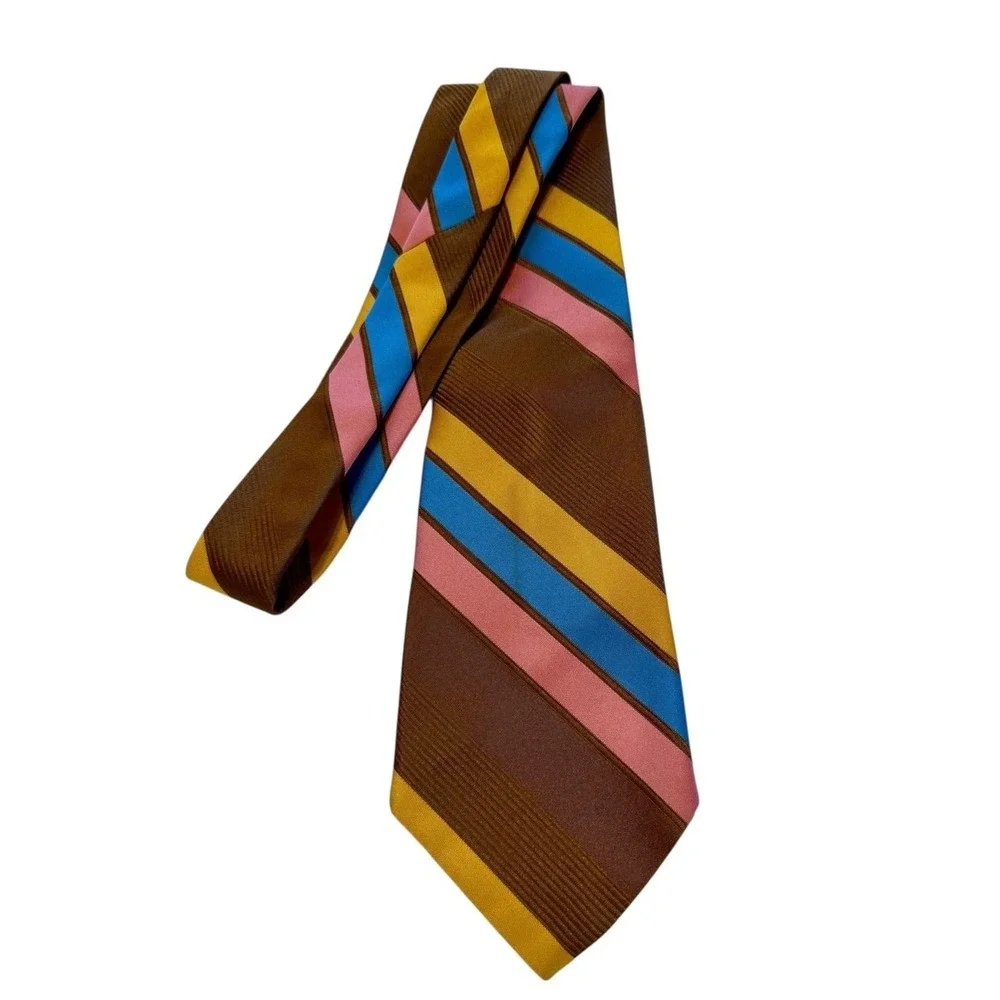 Vintage Brittania Wide Mens Necktie 1970'S PINK GOLD BLUE‎ BROWN 54/4