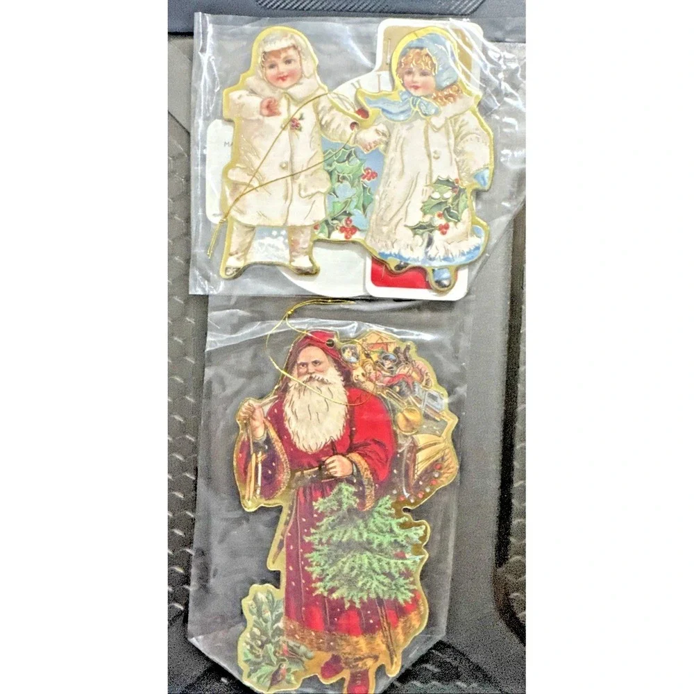 Vtg Trim Trends‎ Victorian Santa And Angels Ornaments Die Cut Christmas (3)