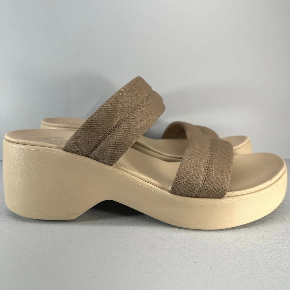 Skechers Sandals Women 10 Mocha‎ Brown Platform Wedge Luxe Foam Slide NEW 119415