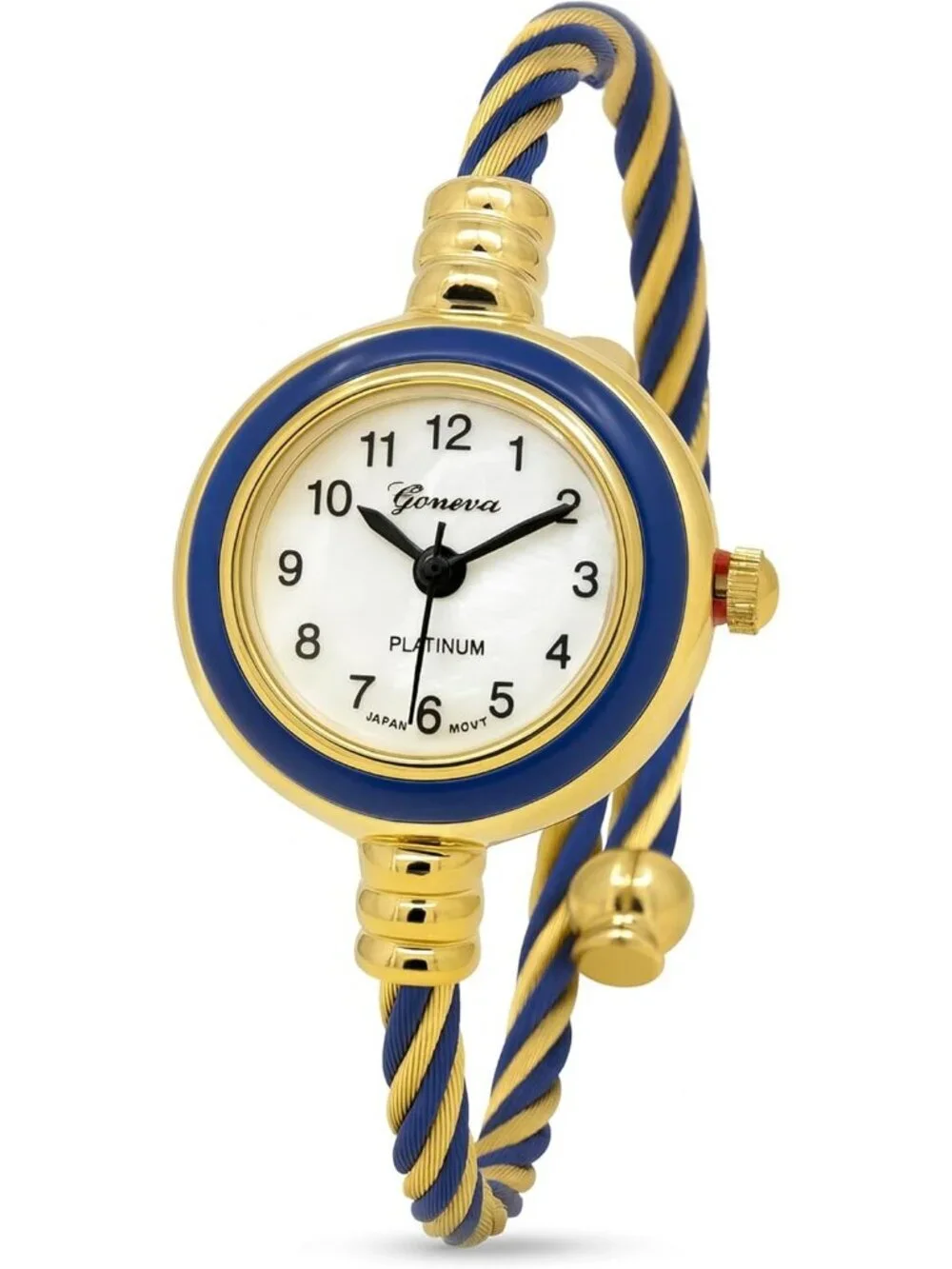 Women's Gold Blue Analog Quartz Elegant Cable Cuff Arabic Numbers Bracelet Watch
