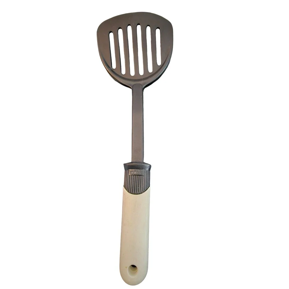 Ekco Vintage‎ Slotted Turner Spatula Black Nylon Heat Resistant Off-White Handle