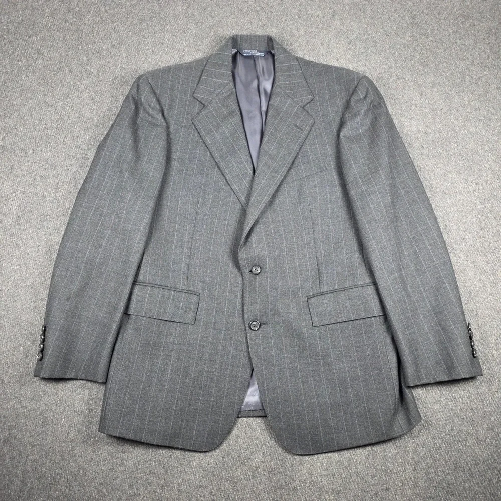 Polo Ralph Lauren Blazer Mens 40S Grey Pinstripe Trop Wool Union Made in USA VTG