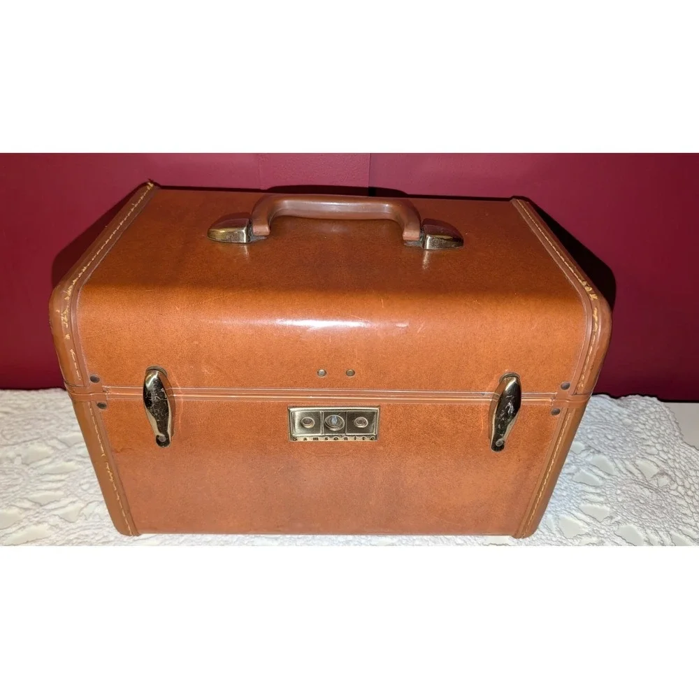 Vintage Samsonite Case Mirror & Tray Hard Side Suitcase Brown Luggage‎ No Key