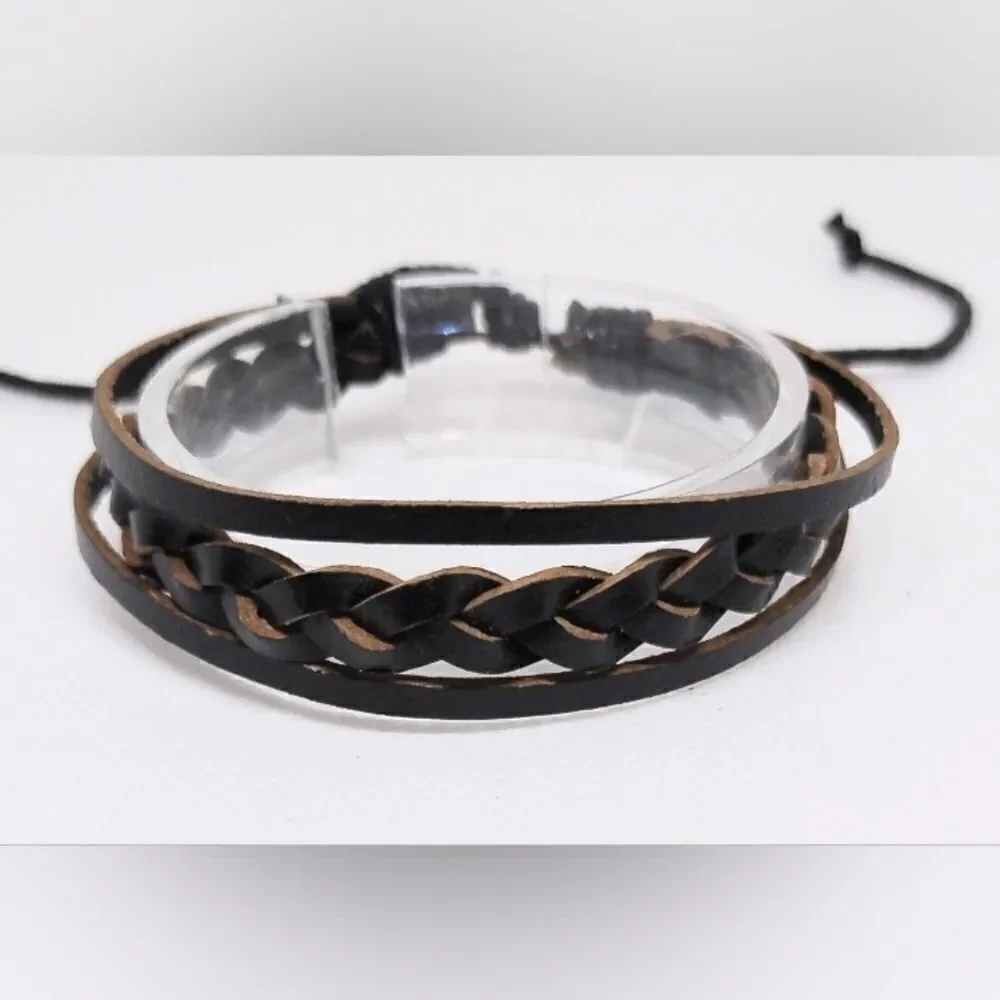 Men's‎ bracelet leather braided layered brown new e7