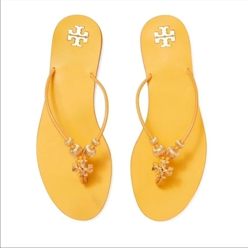 Tory Burch Capri Leather Beaded Flip Flop Sandals Size 7 Women‎