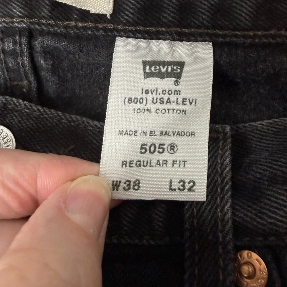 Levi's 505 Mens Regular Fit Black Jeans 38x32 (37x31) Straight Leg Denim Classic