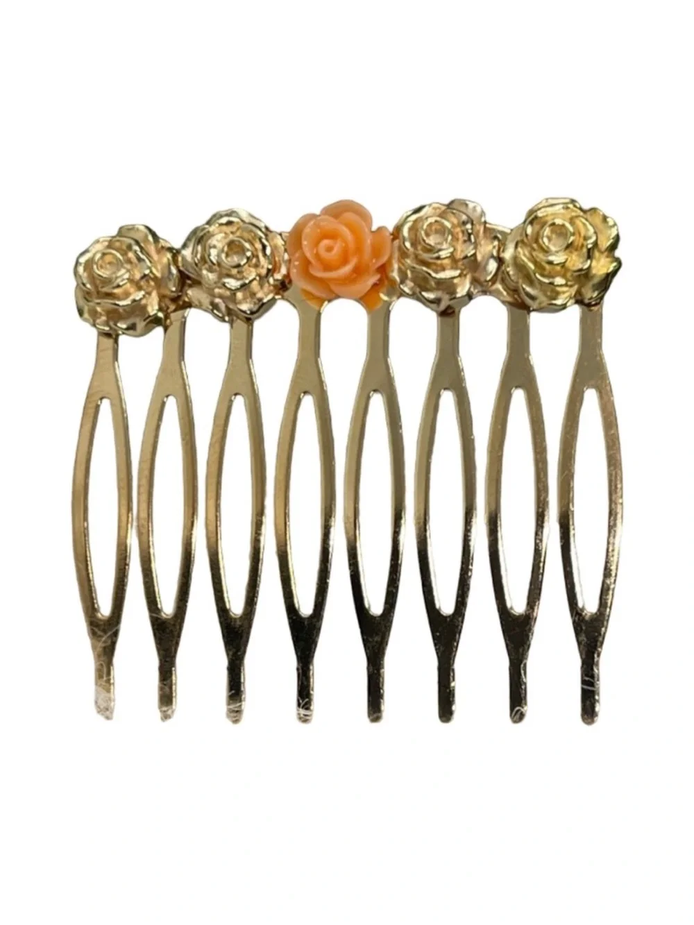 Gold Floral Hair Comb with Peach Rose Accent2.0” FINAL PRICE DROP
