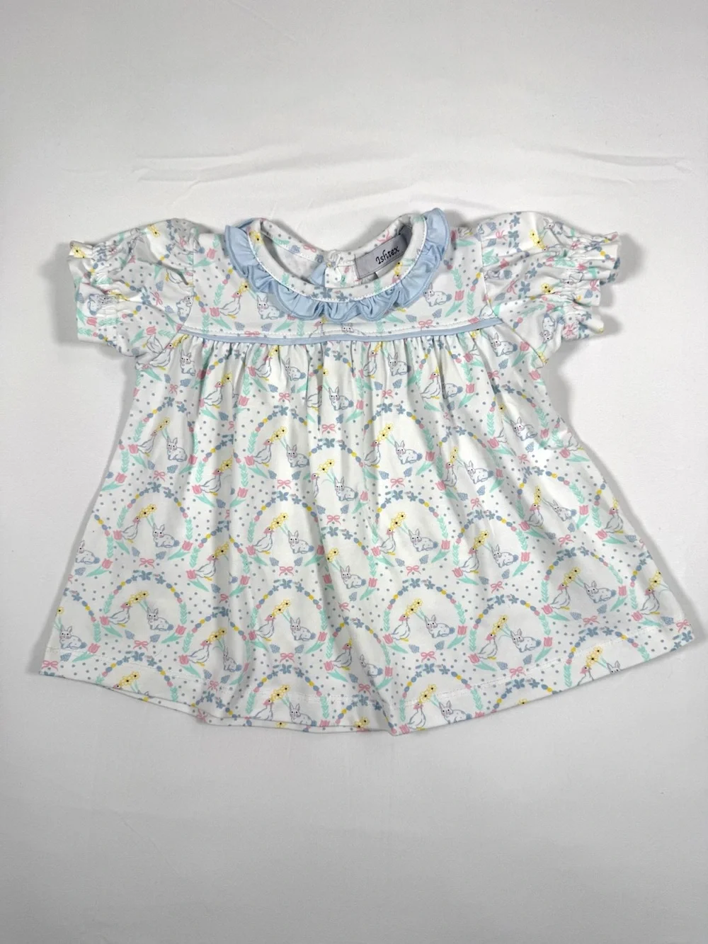 ISHTEX Goose Bunny Dress Baby Girl 6M Country Cottagecore Easter‎ Pastel Ruffle