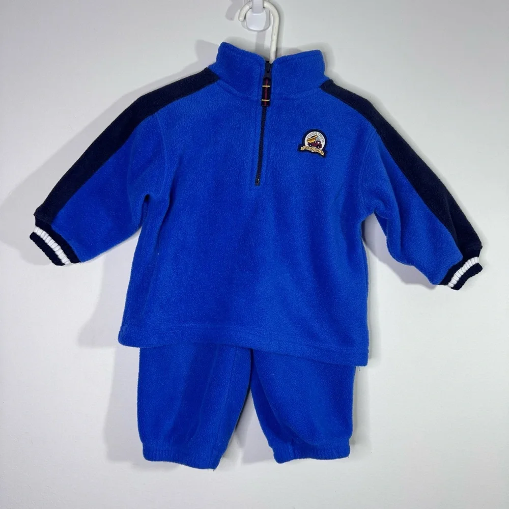 Vintage Carter’s 12M Fleece Set Blue Truck Pullover Pants Baby Outfit