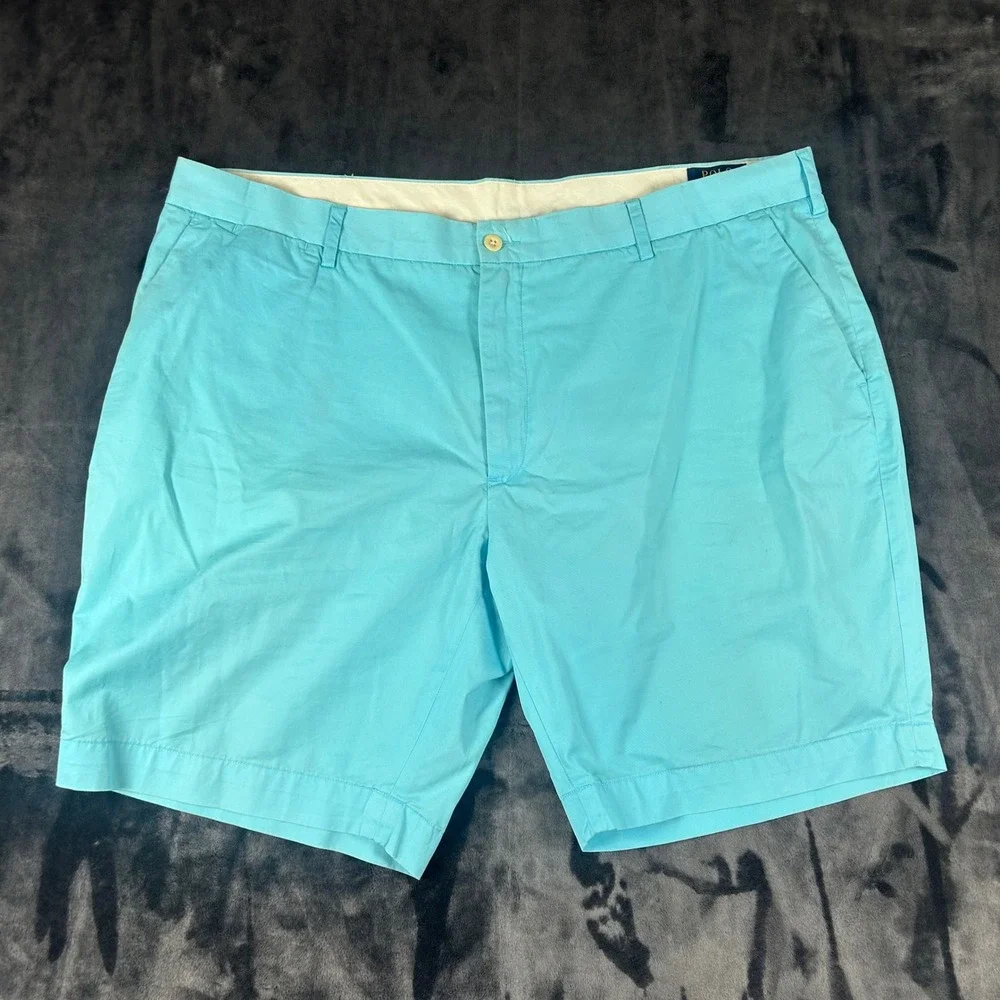 Polo Ralph Lauren Chino Shorts Mens 42 Blue Pima Cotton Flat Front Classic Fit‎