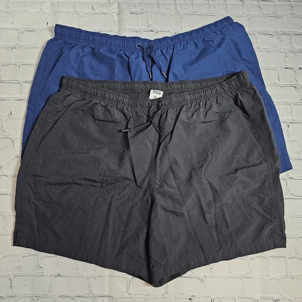 DSG (Lot of‎ 2) Swim Trunks Navy Blue Black Mesh Lined Drawstring Shorts XL