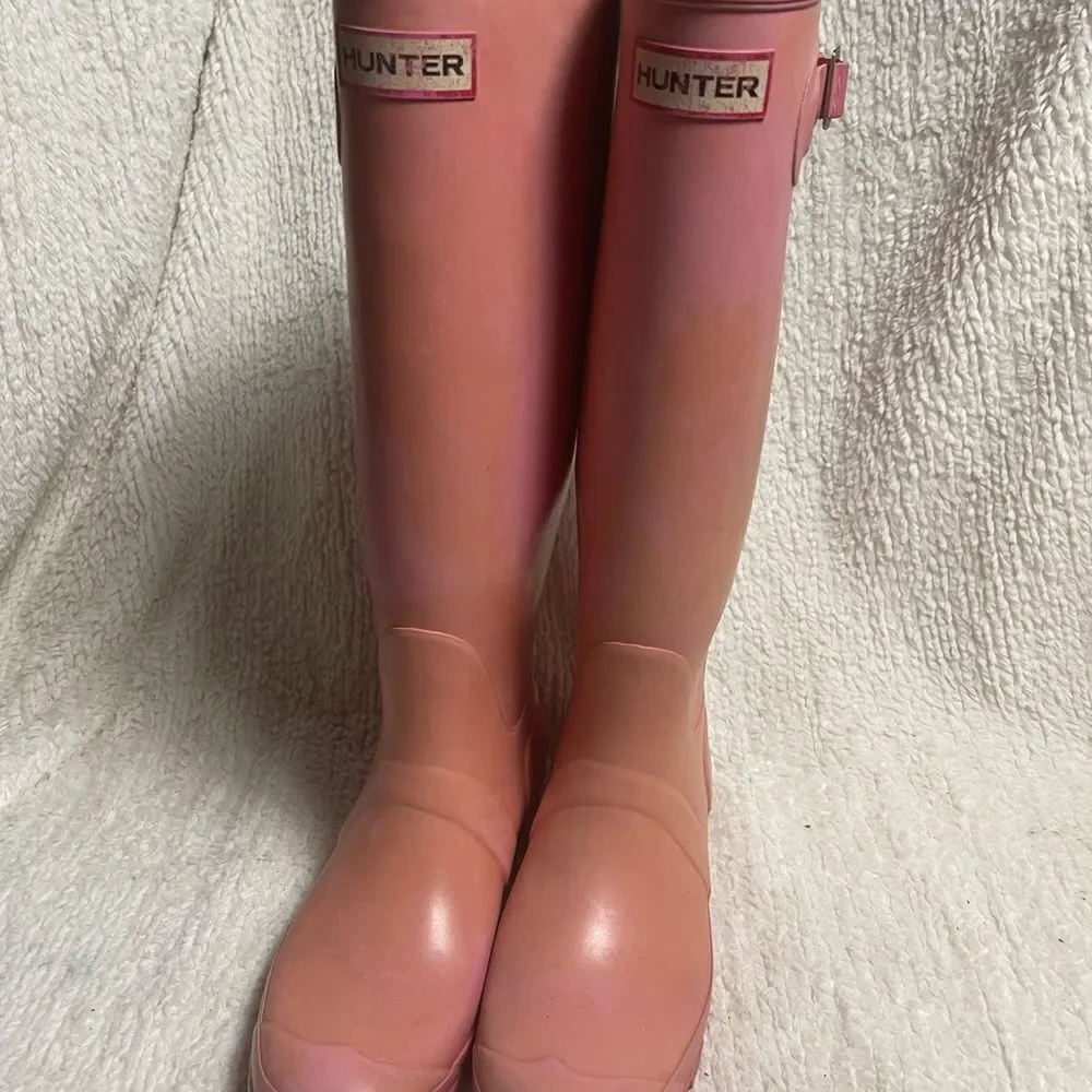 Hunter faded Pink Tall Rubber knee high Rain Boots Size7M