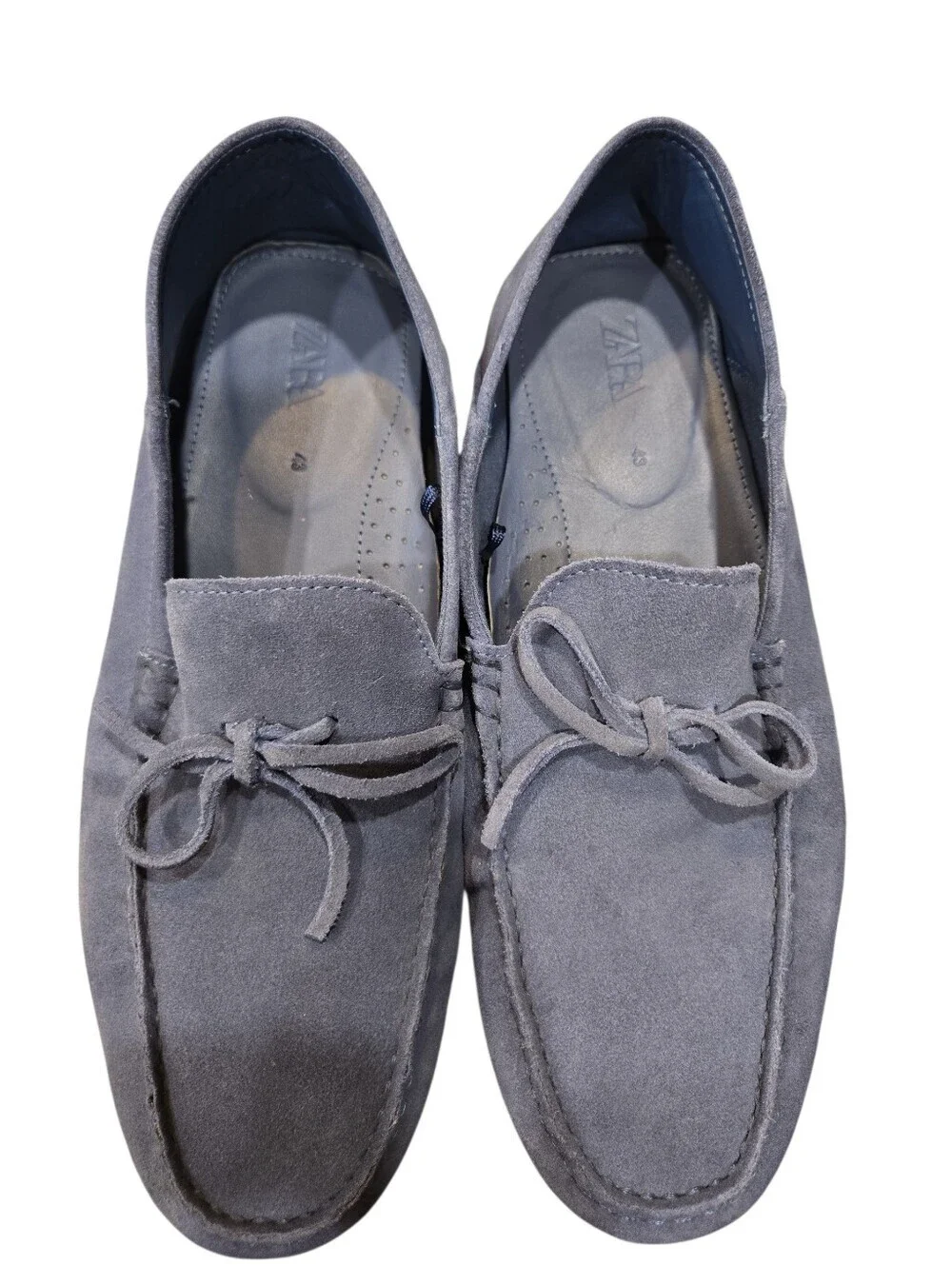 ZARA MEN'S DRIVING MOCCASINS. W/ FRONT TIE BOW DETAIL. SIZE EU 43 = US. 10. BLUE