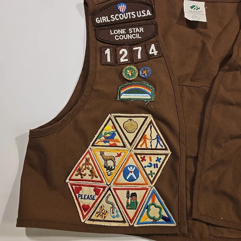 VTG 1990s Girl Scouts USA Brownie Vest M 10-12 Patch Loaded‎ Lone Star Council